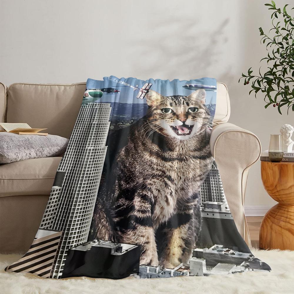 GUOYU Blanket Internet Meowl Cat Owl Meme Throw Soft Flannel Throw Summer Blanket Lightweight Cozy Nap Blanket for Sofa Bed Travel