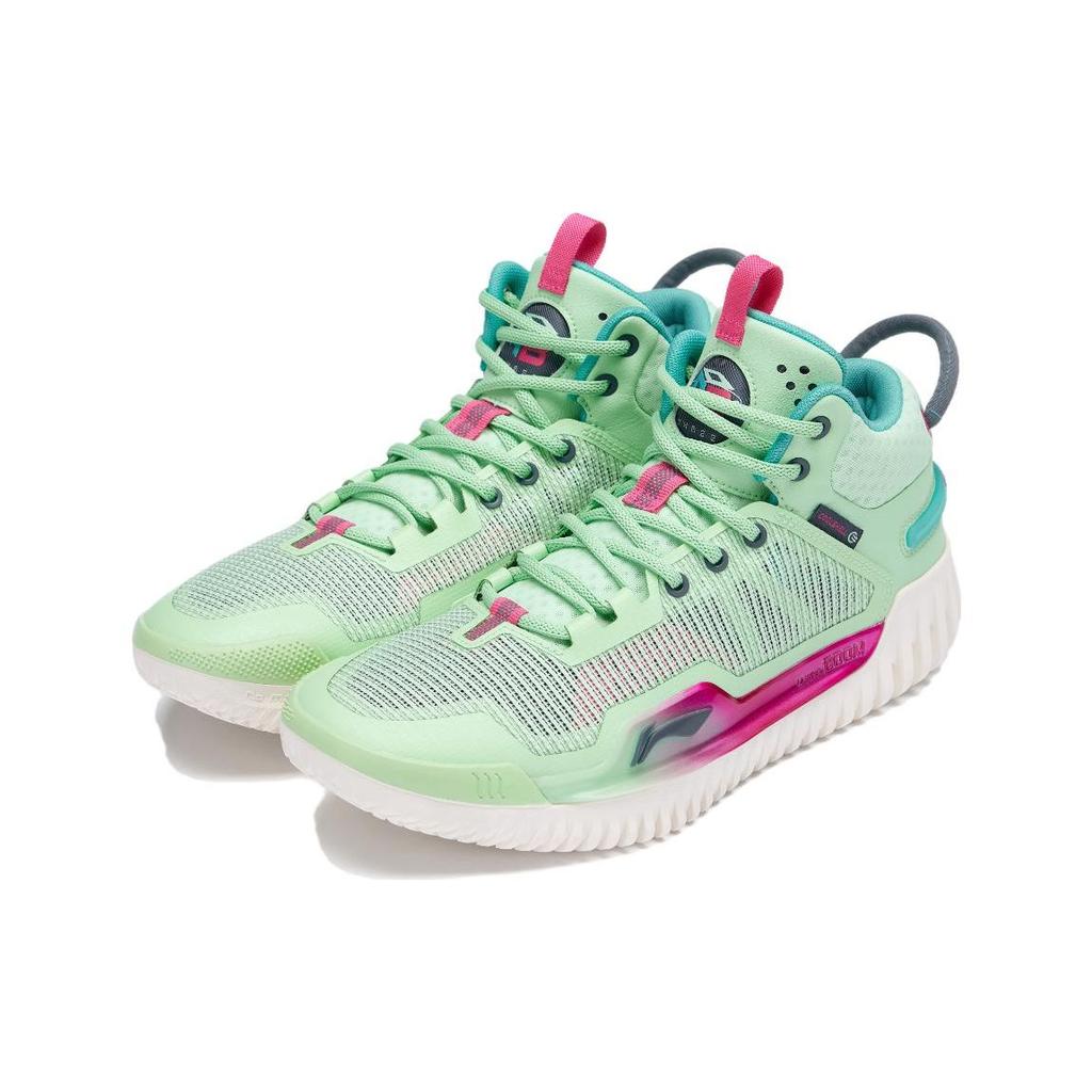 Баскетбольные кроссовки Li Ning Anti-Five 3 из искусственной кожи с амортизацией, нескользящие, износостойкие, среднего размера, мужские кроссовки зеленого и фиолетового цветов ABFT005-4