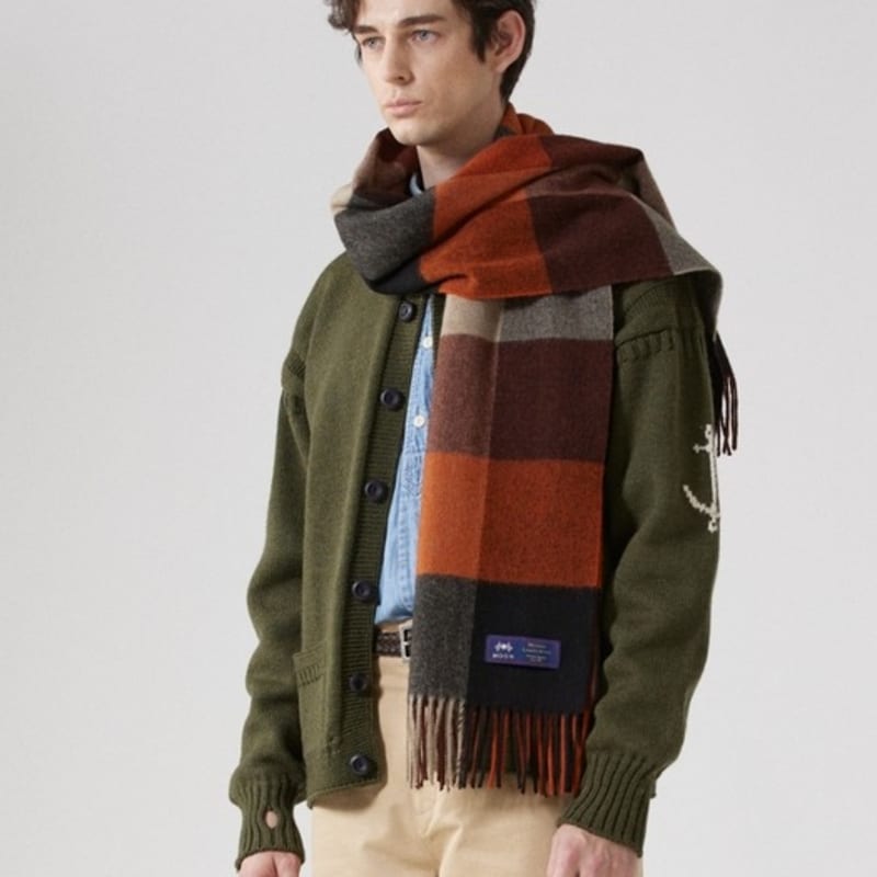 ABRAHAM MOON Merino Wool Shawl Muffler 50cm - Bamburgh Sienna