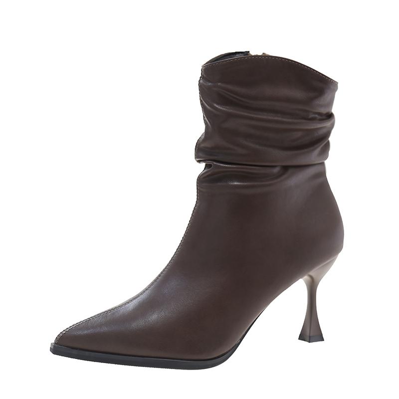 Зимние современные ботинки на тонком каблуке с острым носком, женская обувь на распродаже 2025 года, высококачественные женские ботинки на высоком каблуке