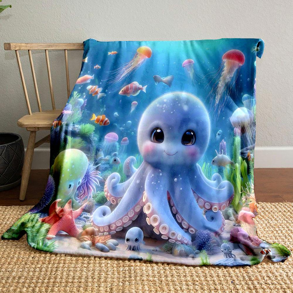 Cute Underwater Octopus Scene print blanket soft and cozy perfect for the living room bed sofa or a nap,gift