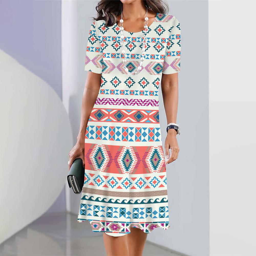 2025 New Women's Dresses Printed Summer Vacation Elegant Dress Feamle Short Sleeve Dresses Fashion Oversized Clothes