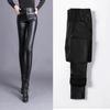 "Trendy High-Waist Black Leather Pants for Women - Spring, Autumn, Winter Leggings with Plus Velvet PU, 2024"