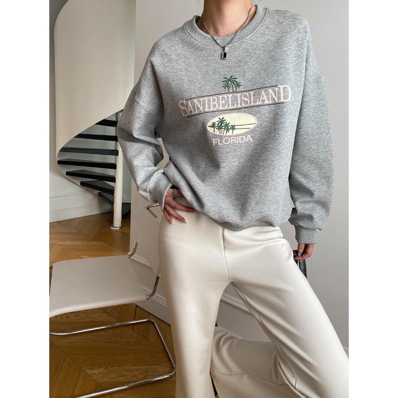 Sinan Весна Американский Стиль Кокосовая Дерево Принт Свободный Свитер SN7125