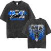 Washed Retro Anime Attack Titan Pattern T-Shirt Men'S And Women'S Comics Retro Oversized T-Shirt Men'S Fashion Casual Cotton T