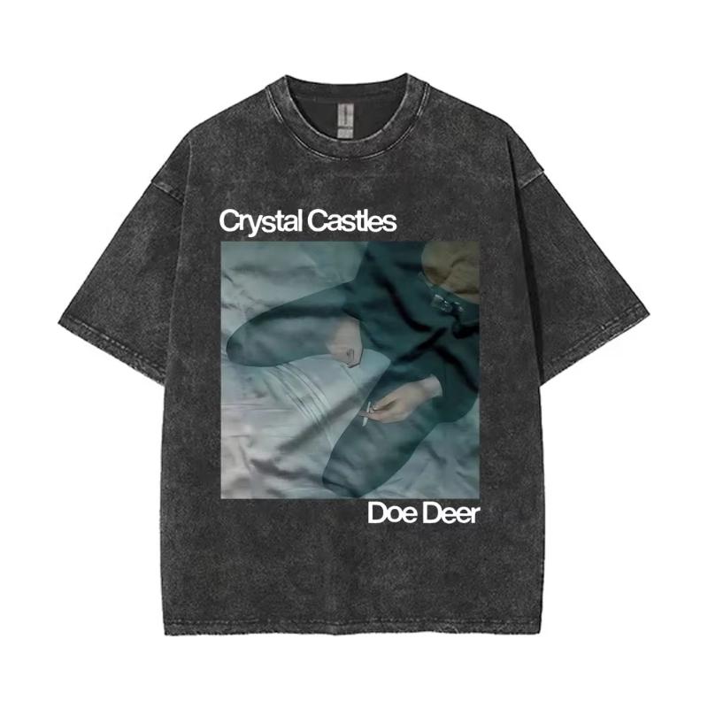 Crystal Castles Vintage Washed T Shirts Gothic Punk Music Album Tshirts Unisex Women Fashion Rock Oversized Short Sleeve Tshirt