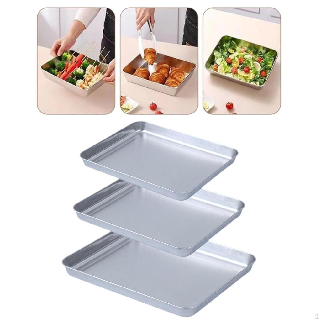 Противень для выпечки из нержавеющей стали, многоразовые пищевые лотки с плоской поверхностью, прямоугольный противень для духовки