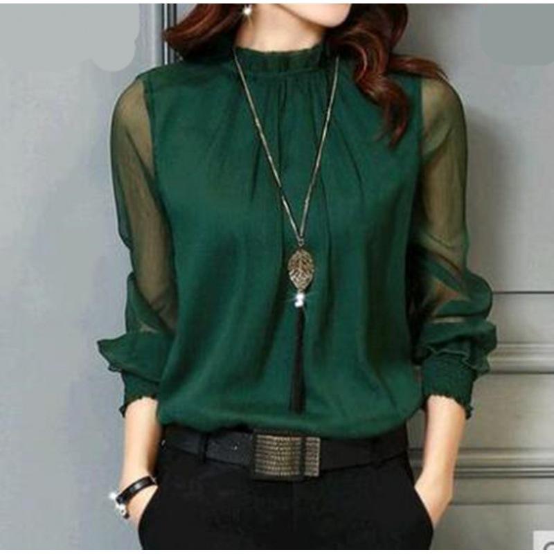 Блузка из шифона большого размера - Женский топ с сетчатыми оборками, длинным рукавом, легкий, для защиты от солнца, весна/осень 2025