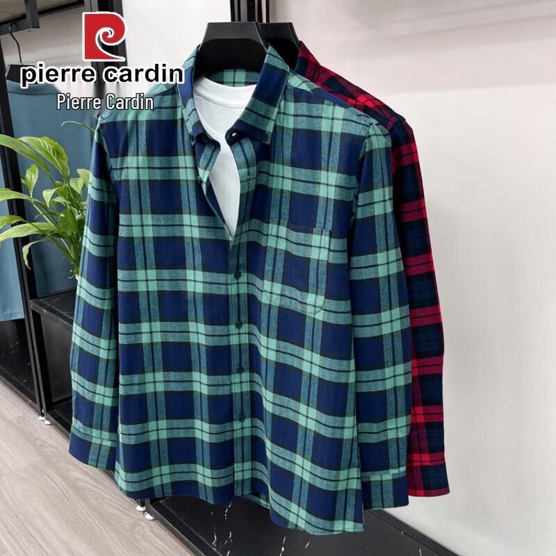 Pierre Cardin Мужская повседневная рубашка в клетку со длинным рукавом, 100% хлопок