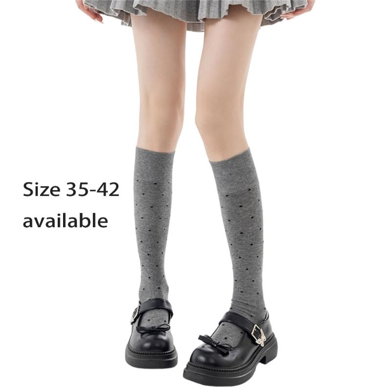 Элегантные хлопковые носки до колена в стиле аниме с точечным узором, длинные носки до середины икры для моды и повседневной носки