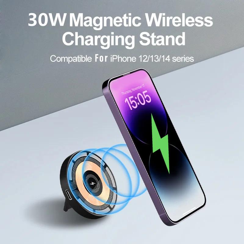 30 Вт Магнитное Беспроводное Зарядное Устройство Для iPhone 15 14 13 12 Pro Max Быстрая Беспроводная Зарядная Панель Ультратонкий Держатель-Подставка Для Зарядных Устройств Телефона