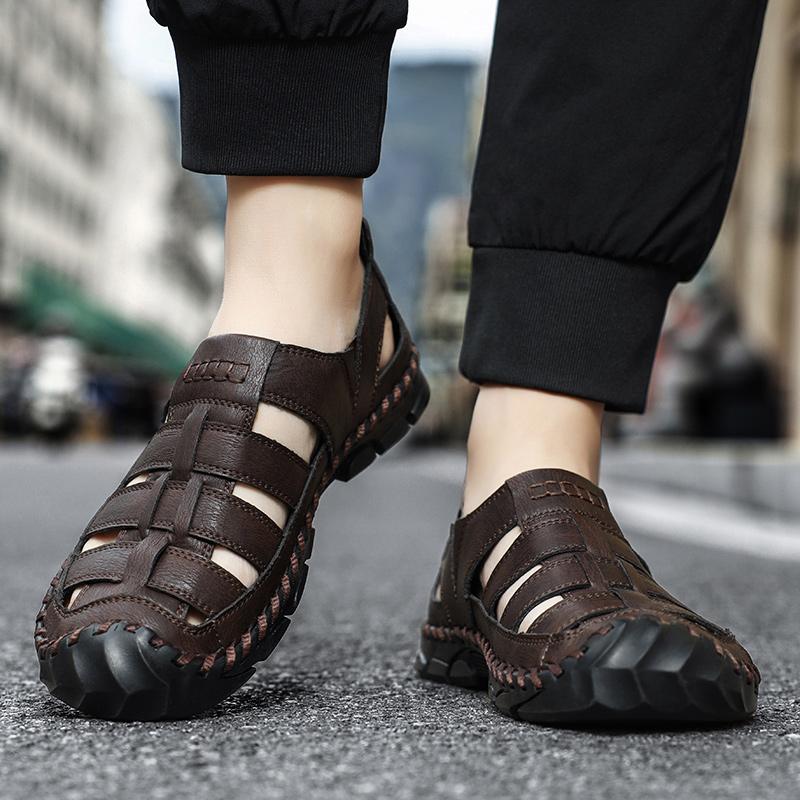 Мужские сандалии из натуральной кожи, повседневная обувь, летняя обувь