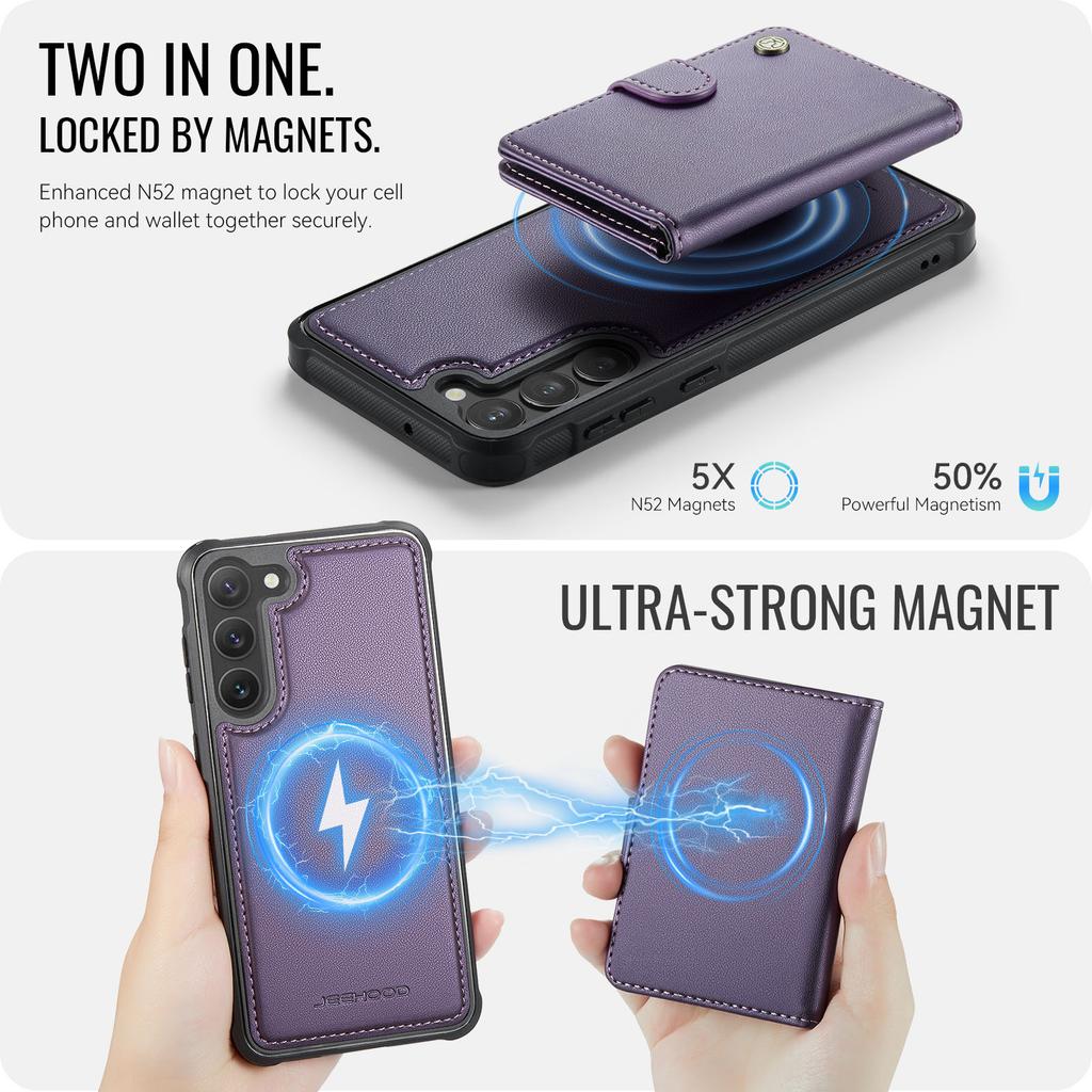 For Samsung Galaxy S23 Case JEEHOOD J09 RFID Blocking Card Holder Leather Back Phone Cover Magnetic Case