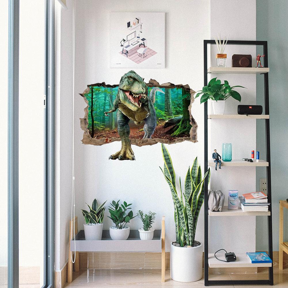 Лес динозавров 3D Настенные картины с эффектом разбитой стены Настенная фреска с динозаврами Наклейки на стену Самоклеящиеся наклейки на стену