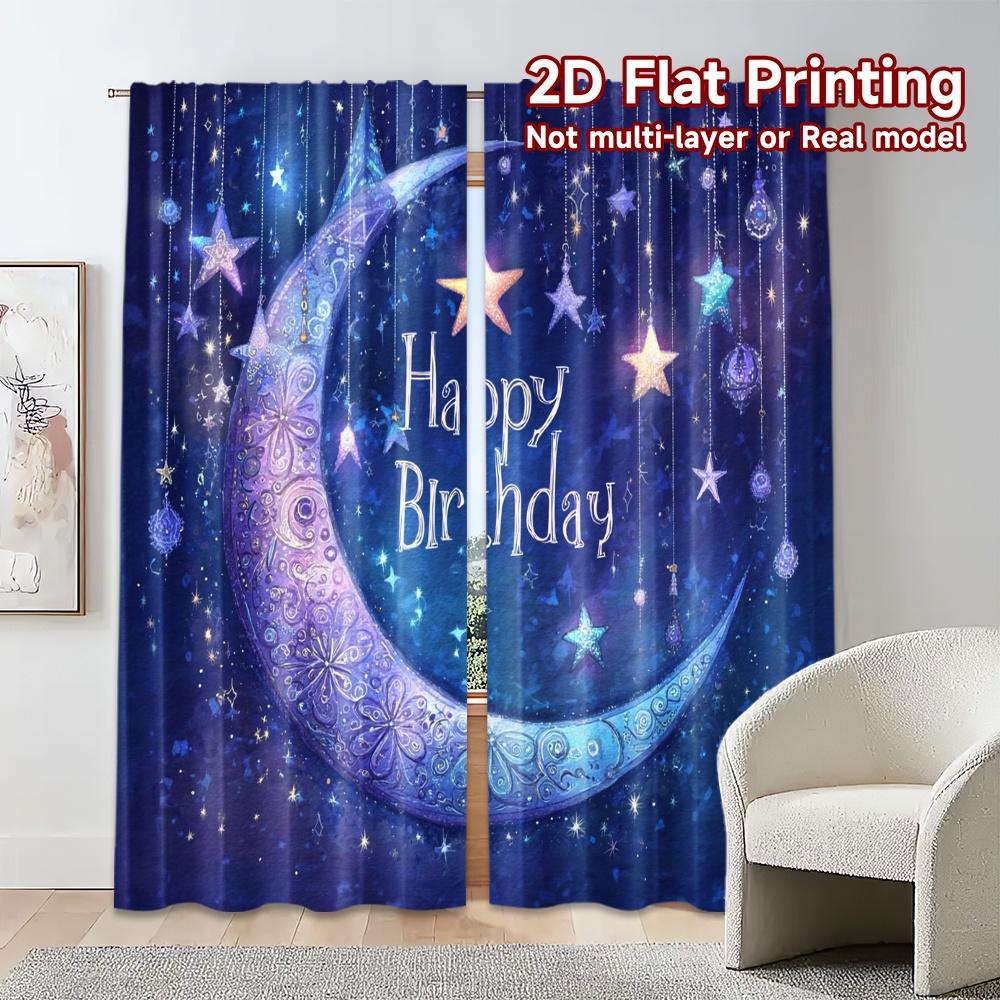 2pcs, 2D FLAT PRINTING Curtains (Without Rod) Cosmic Birthday Modern Modern Curtain 100% Polyester Curtains Decorations For Home
