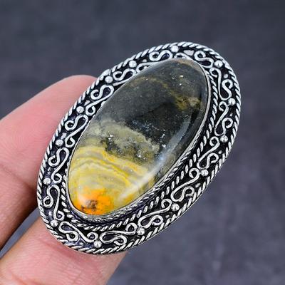 Кольцо из стерлингового серебра 925 пробы с натуральным драгоценным камнем шмельная яшма ручной работы, размер 8 t3e28
