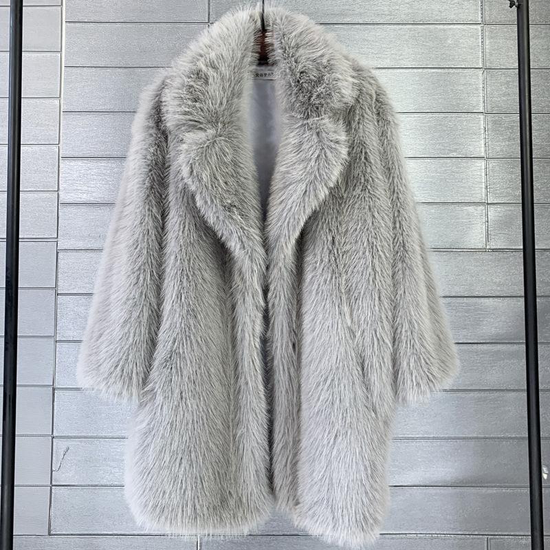 Faux Toka Fur Coat Women's Faux Fur Mid Length Suit Collar Loose Winter Women's Coat Coat