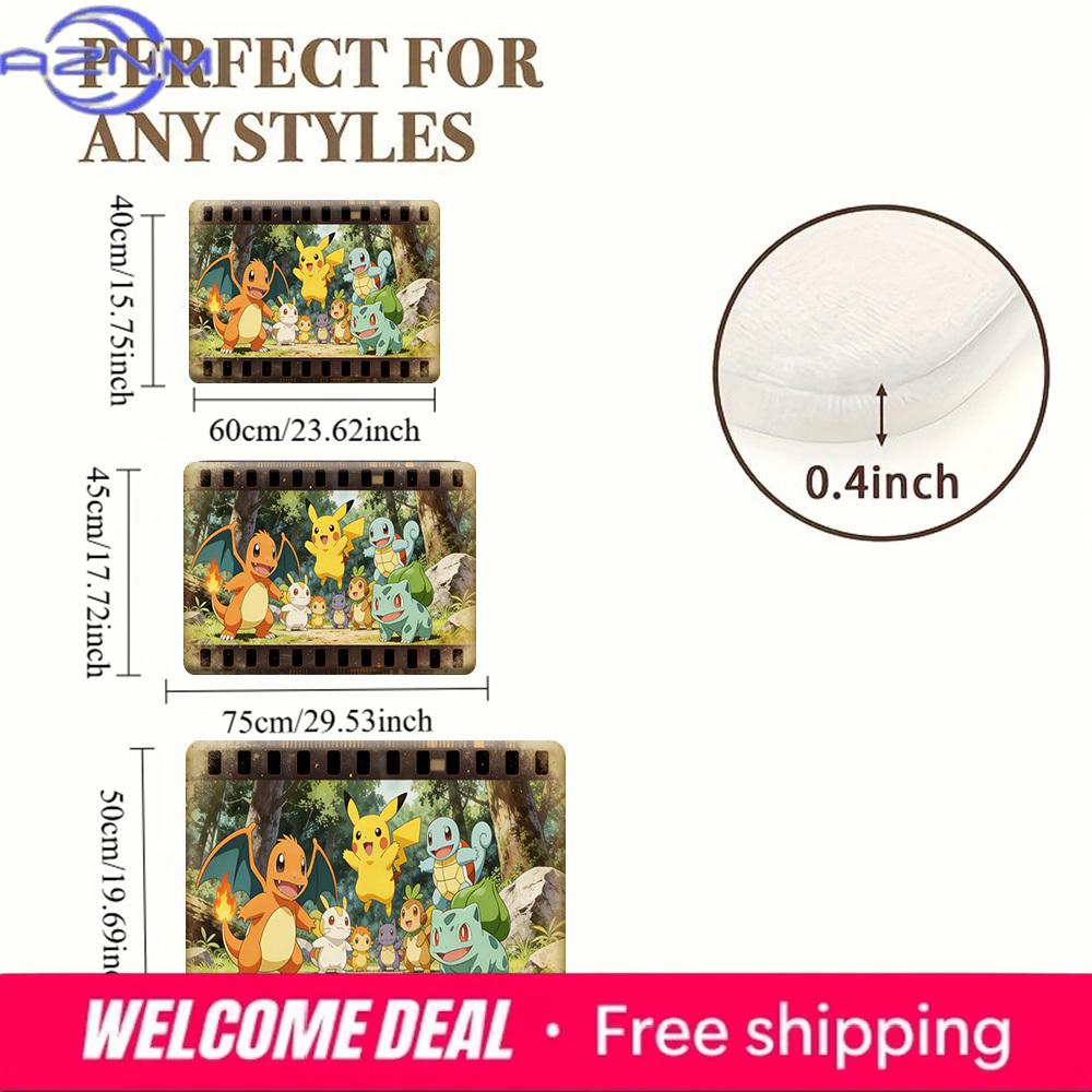 Pokemon Pikachu and Friends Film Strip Print Non-slip Doormat, Soft Absorbent Floor Rug for Home Decor