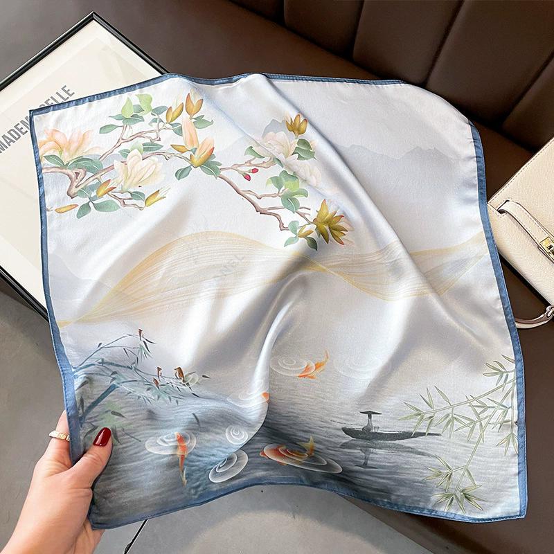 Новый 100% Натуральный Шарф из Натурального Шелка Женский Платок Бандана Квадратные Шарфы Палантин Косынка Тутовый Весенняя Мода Роскошный Высокое Качество Хиджаб