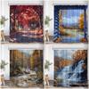 Autumn Landscape Shower Curtain Maple Forest Waterfall Landscape Tree Bathroom Decoration Polyester Bathtub Curtain