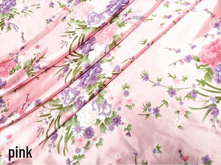 Floral Satin Print Cheongsam Pajamas with Ribbon Headdress and Lantern Kimono Quilt Fabric