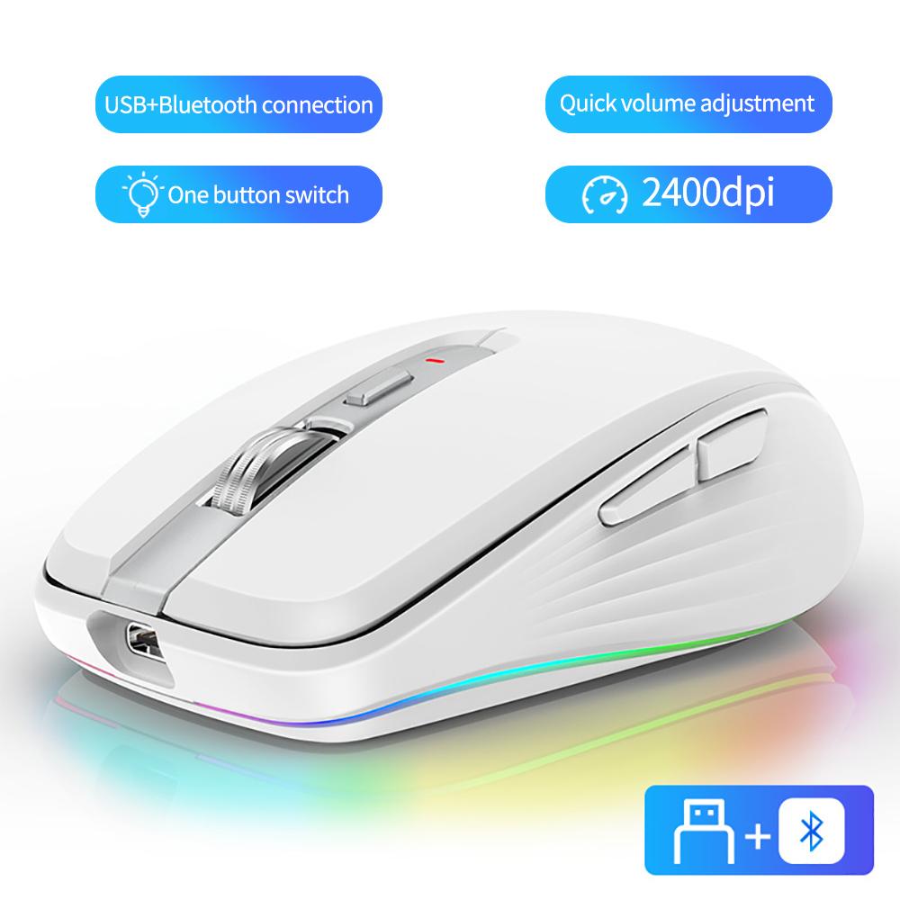 New Dual Mode Rechargeable Bluetooth 2.4G Wireless Mouse RGB Mute Mouse For Windows Mac IOS Android Laptop Tablet Phone PC