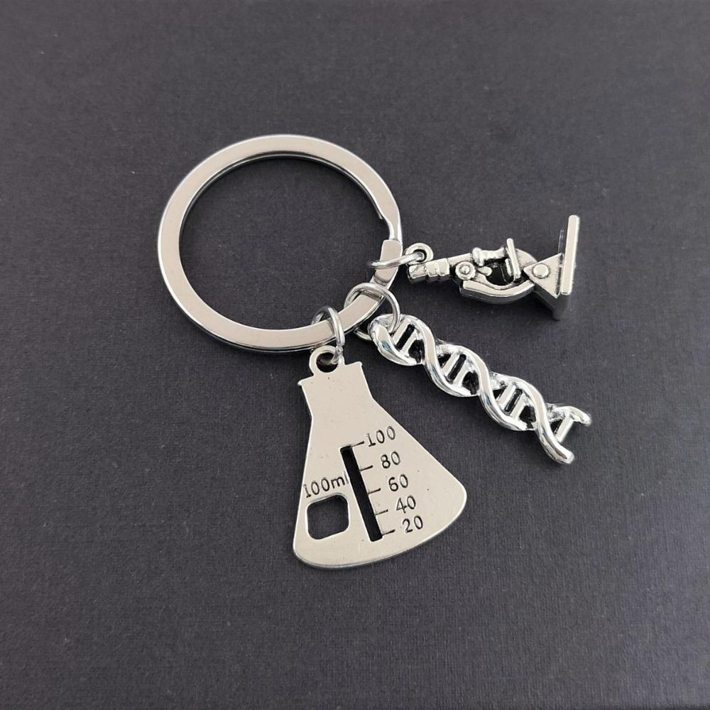 3PCS Polished Finish Molecule Key Chain DNA Helix Shape Biology Key Chain Student Gift