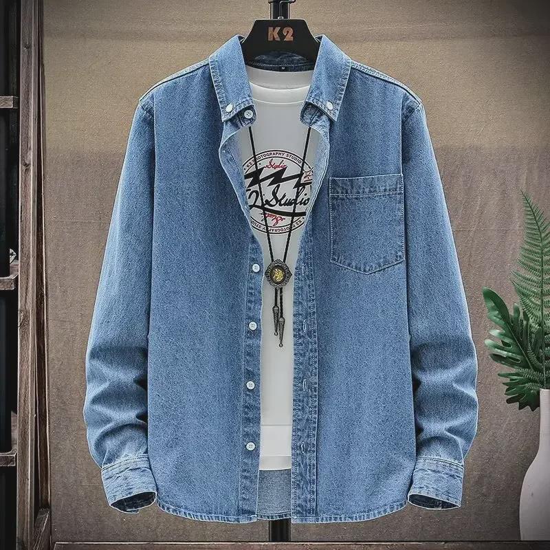 Unisex Ultra-Thin Long-Sleeve Denim Shirt - Casual, Loose-Fit Spring/Autumn Fashion Trend