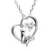 Ожерелье Сердце Кот Танцующий Камень Серебро Выбираемый Камень [Будущий Ангел] Женский [Белый] (Апрельский бриллиант)
