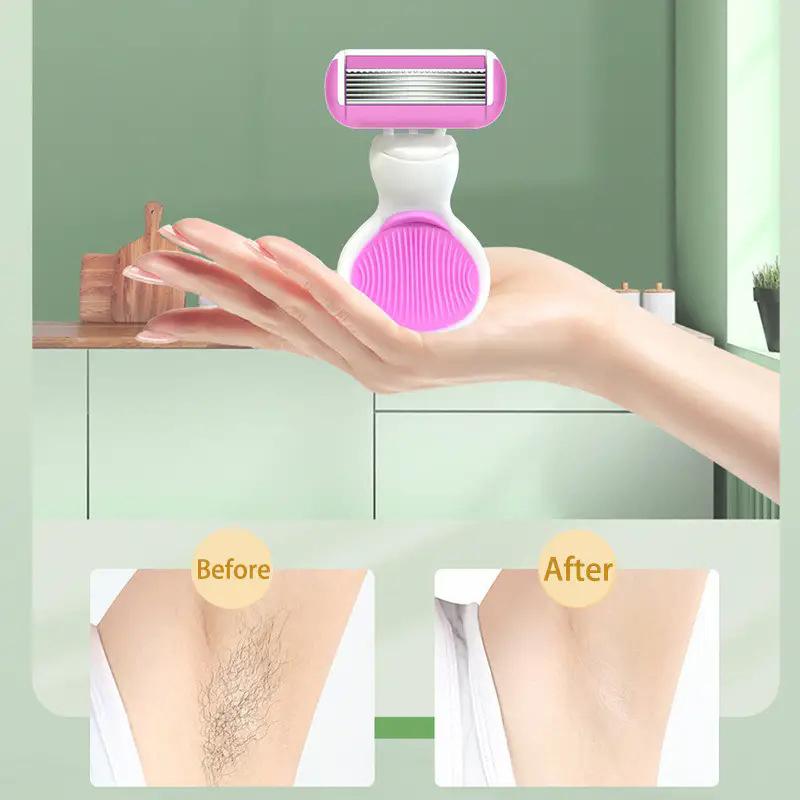 6-слойная бритва из нержавеющей стали для женщин, ручной инструмент для бритья лица, тела, бикини, подмышек и волос на бедрах, портативный дизайн