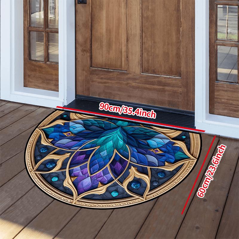 Роскошный полукруглый ковер с мозаичным узором, бирюзово-синий, золотой, нескользящий, декоративный коврик, ковер с 2D-печатью для декора входной двери, крыльца