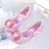 Girls Princess Shoes Children's High Heels Summer Leather Shoes Summer Crystal Shoes with Dress Rhinestones Little Girl Performance Shoes