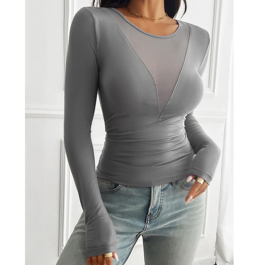 Женский свободный повседневный однотонный топ с V-образным вырезом и длинными рукавами