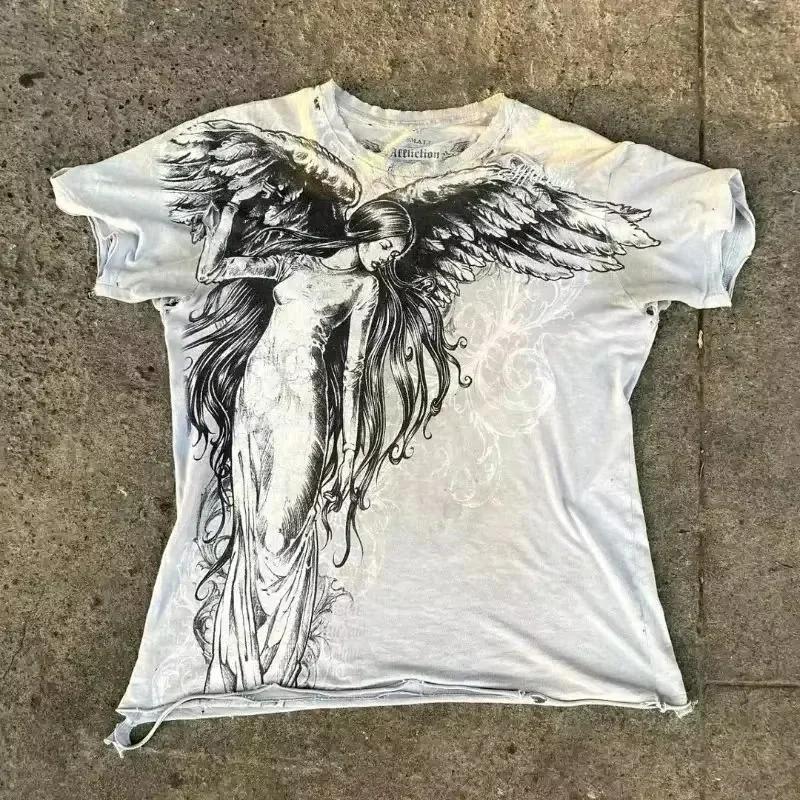 Unisex Summer Classic Y2K Gothic Style T-shirt Print Oversized T Shirt High Street Shirts Round Neck Cotton Tops Mens Women T Shirt Tee