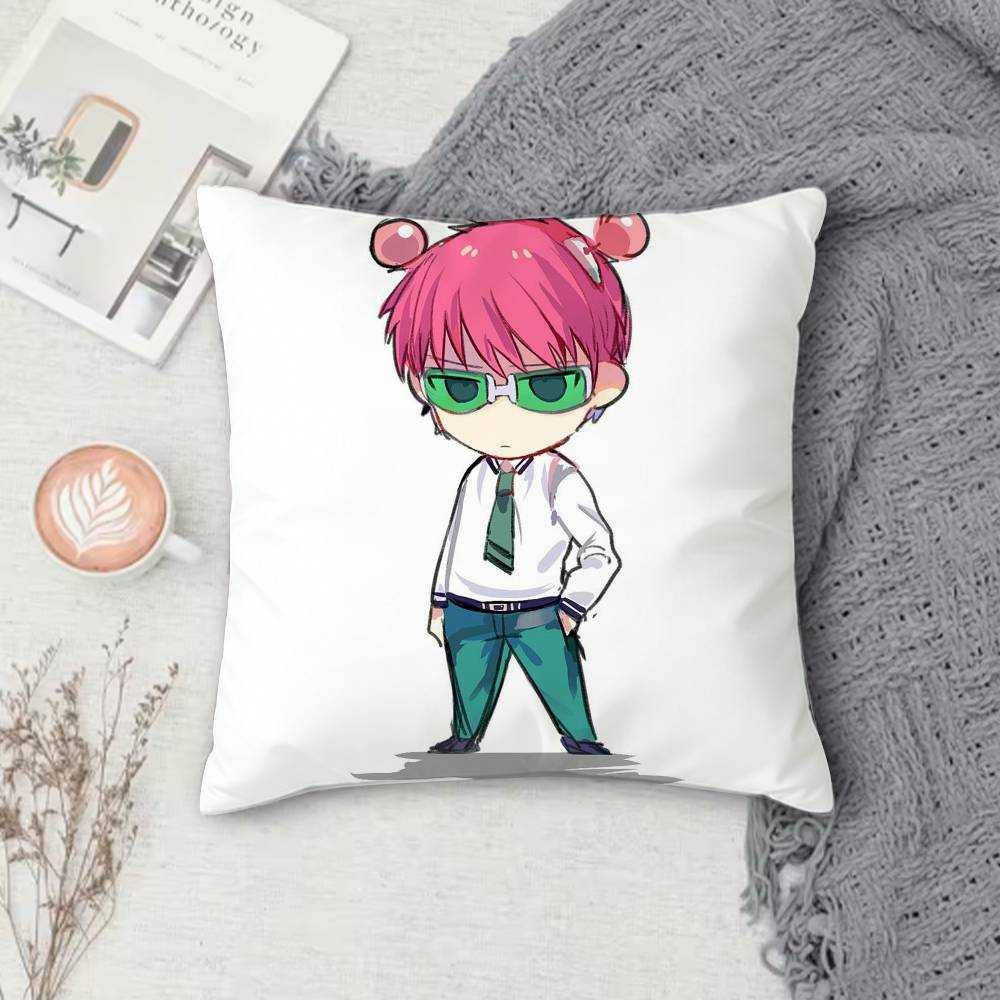 TThe Disastrous Life of Saiki K Doublesided Printed Square Decorative Cushion Cover for Sofa Living Room Home Decor