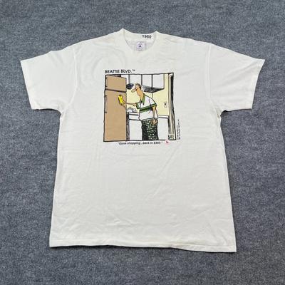 Винтажная футболка 1993 года с забавным комиксом о браке Beattie, размер L 22x28, белая, НОВАЯ