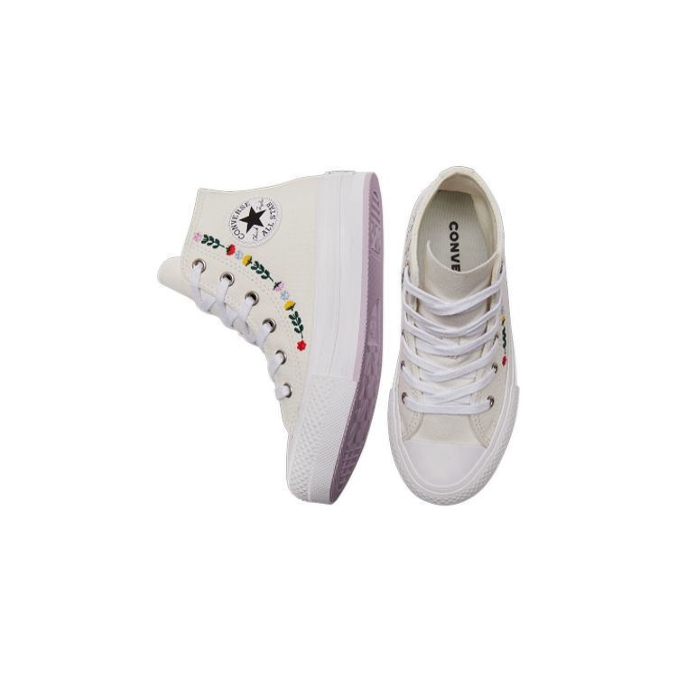 Converse Chuck Taylor All Star EVA Lift Platform High PS Детские кроссовки с цветочной вышивкой Кремовый винтажно-белый Белый A02229C