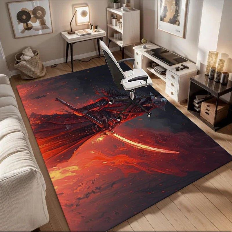 "Samurai Warrior with Sword Fantasy Art Print"Office Mat Perfect for Home Decor Office Desk Chair Rugs Chair Carpet for office Polyester Cha