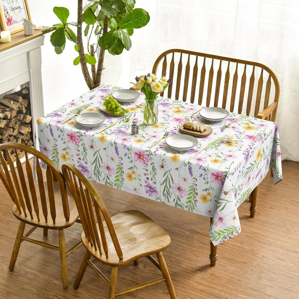 Spring Watercolor Flowers Rectangle Tablecloth Party Decor Summer Colorful Daisy Floral Dining Table Cloth Wedding Decorations