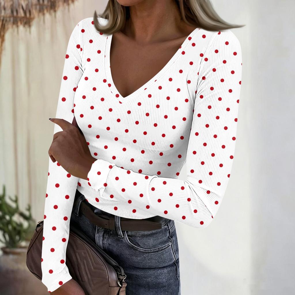 Women's Casual Polka Dot Print Long Sleeve Top Blouse for Everyday Wear