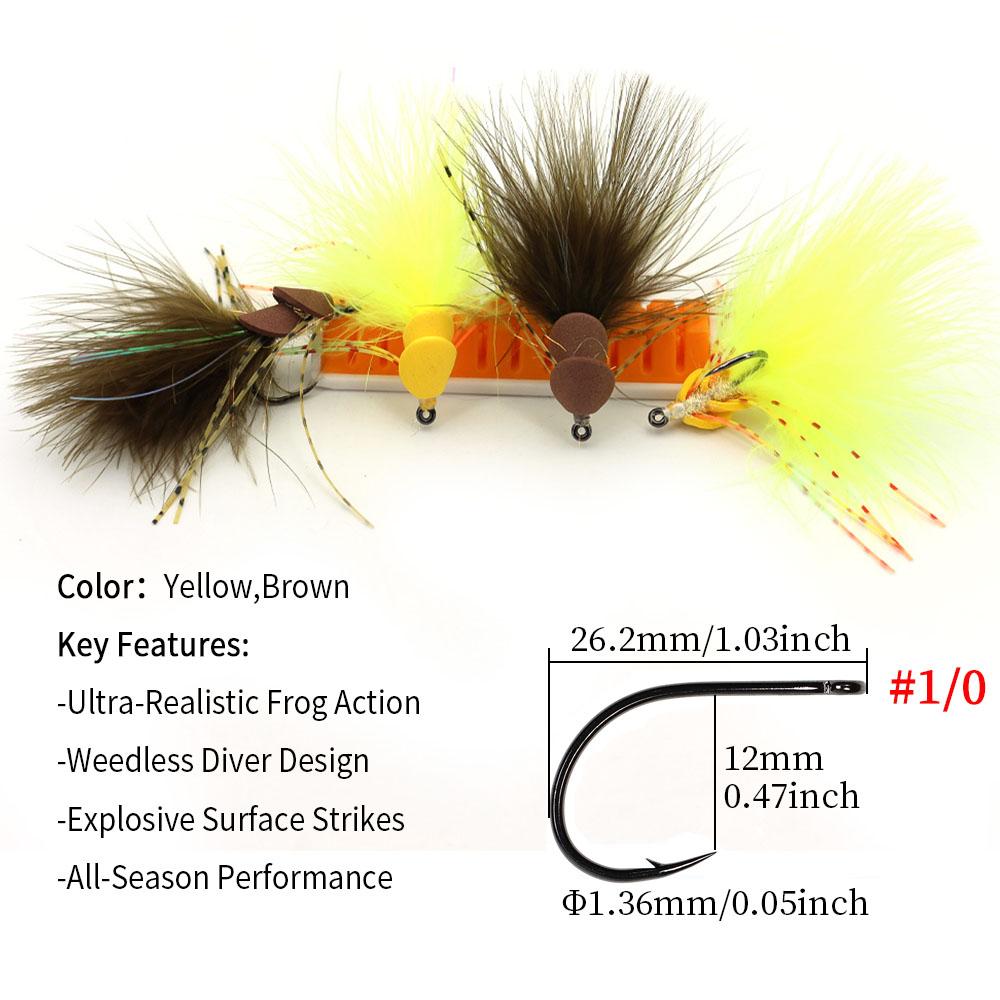 4 шт. Поверхностная приманка Лягушка Муха Без сорняков Окунь Щука Змееголов Рыболовная приманка, Реалистичные резиновые ножки Поверхностный поппер для пресноводной нахлыстовой рыбалки