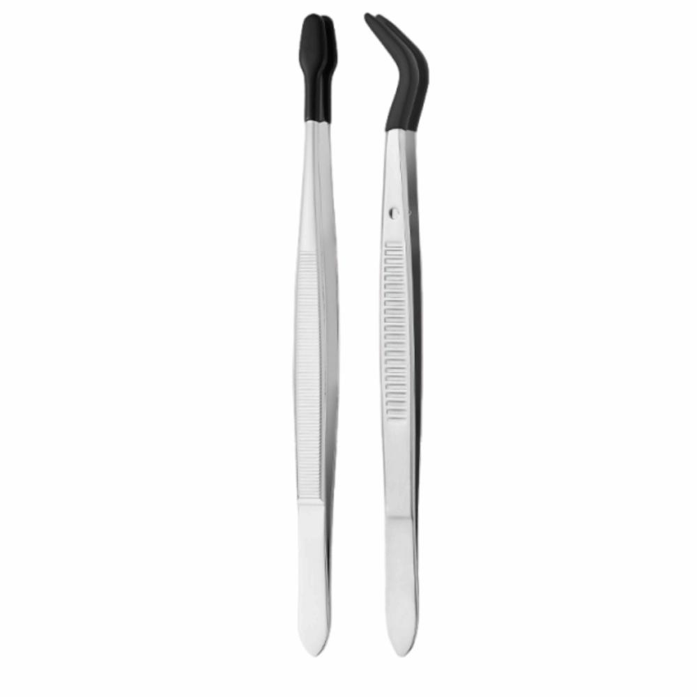 2/3/4/5/6Pcs Rubber Coated Tips Silicone Tipped Tweezers Set Straight Flat Tip Fine Point Bent Tip Tweezers Set Non-Scratch