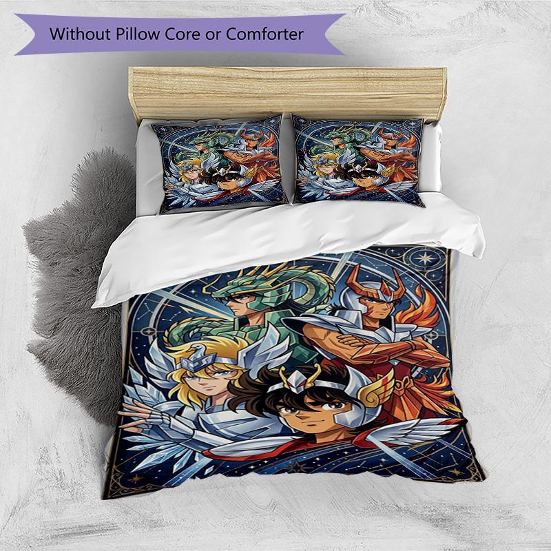 3pcs Duvet Cover Set (1*Duvet Cover + 2*Pillowcase, Without Core), Saint Seiya Print Bedding Set, Bedroom Decor, All‑Season, Birthday Gift