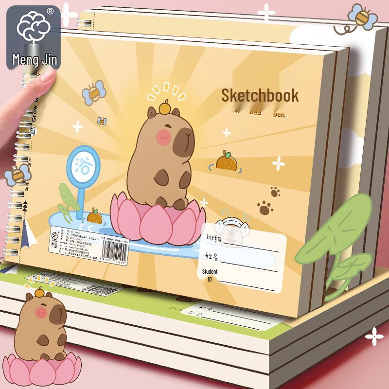 Cute Capybara & Puffer Fish A4 Drawing Book for Kids - Blank Pages, Coil Bound for First Graders