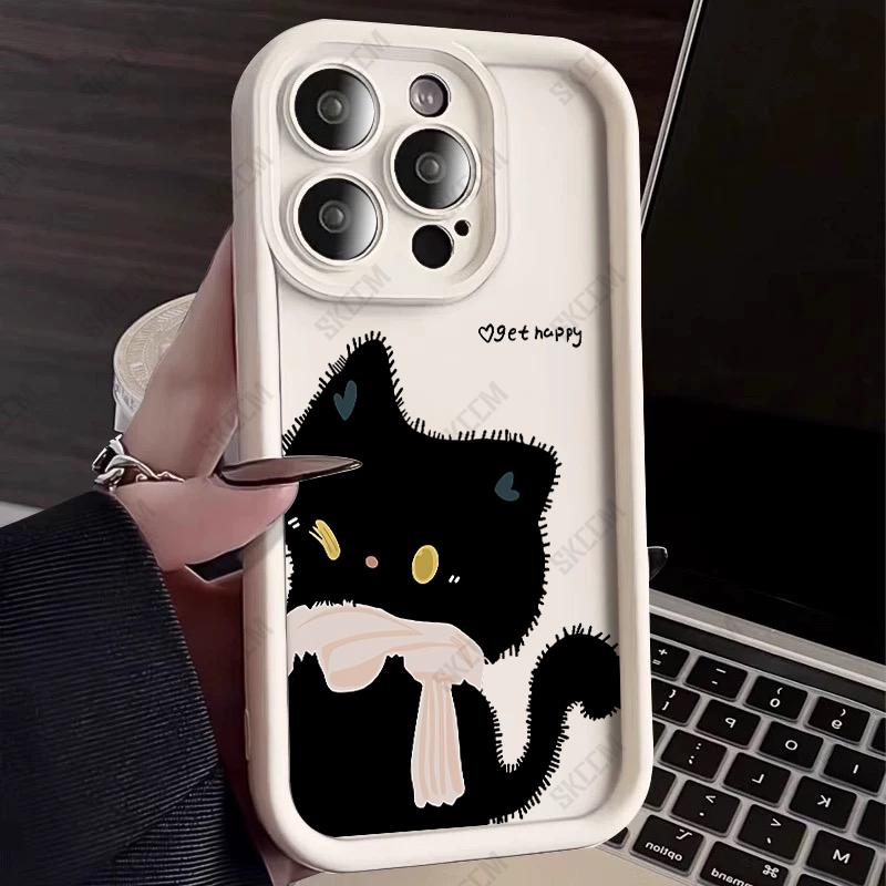 Cute Black And White Cat Pattern Phone Case For iPhone 17 16 15 14 13 12 11 Pro Max 17 Air 16E X XS XR Soft TPU Silicone Cover