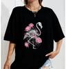 Gothic Skeleton Flamingo Rose Short-sleeved Printed T-shirt Top Unisex Dark Romantic Floral Skull Graphic Casual Streetwear Y2k