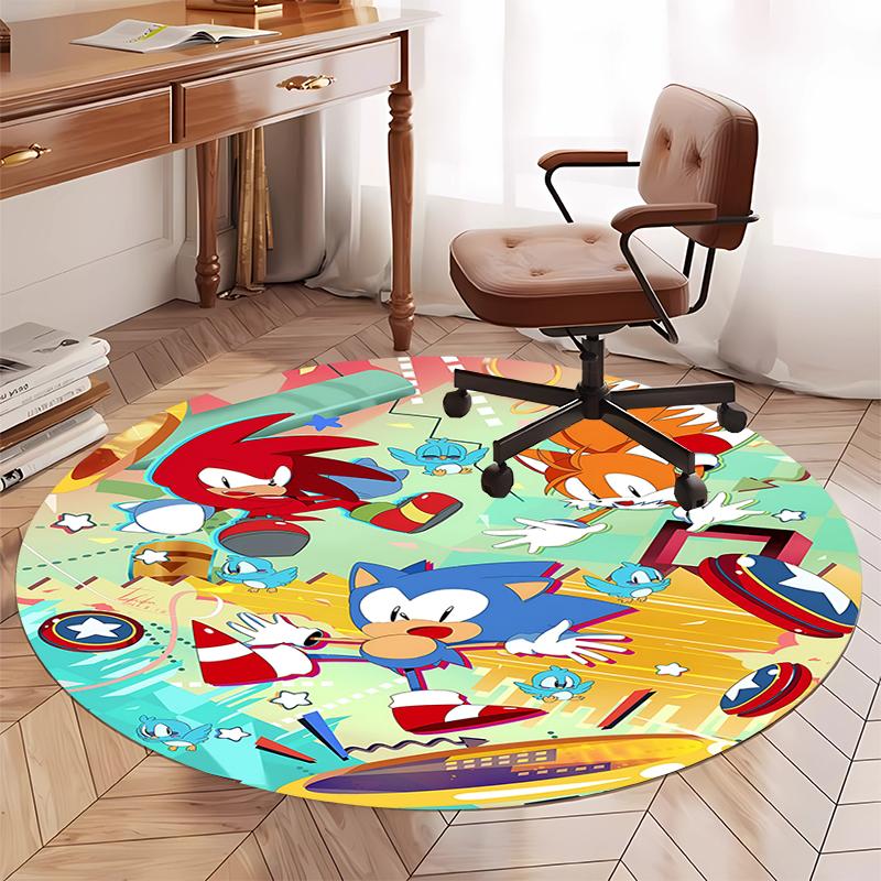Sonic Printed Round Rug Carpet Chair Rug Area Rug Entryway Doormats,for Office Chair Living Room Bedroom Kitchen Room.