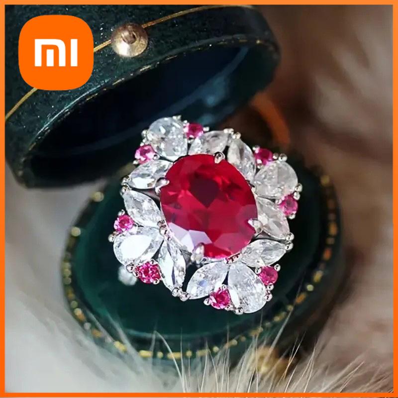 Xiaomi Huitan Red Cubic Zirconia Women Rings for Wedding Silver Color Luxury Elegant Lady's Rings Anniversary Party New Trendy Jewelry