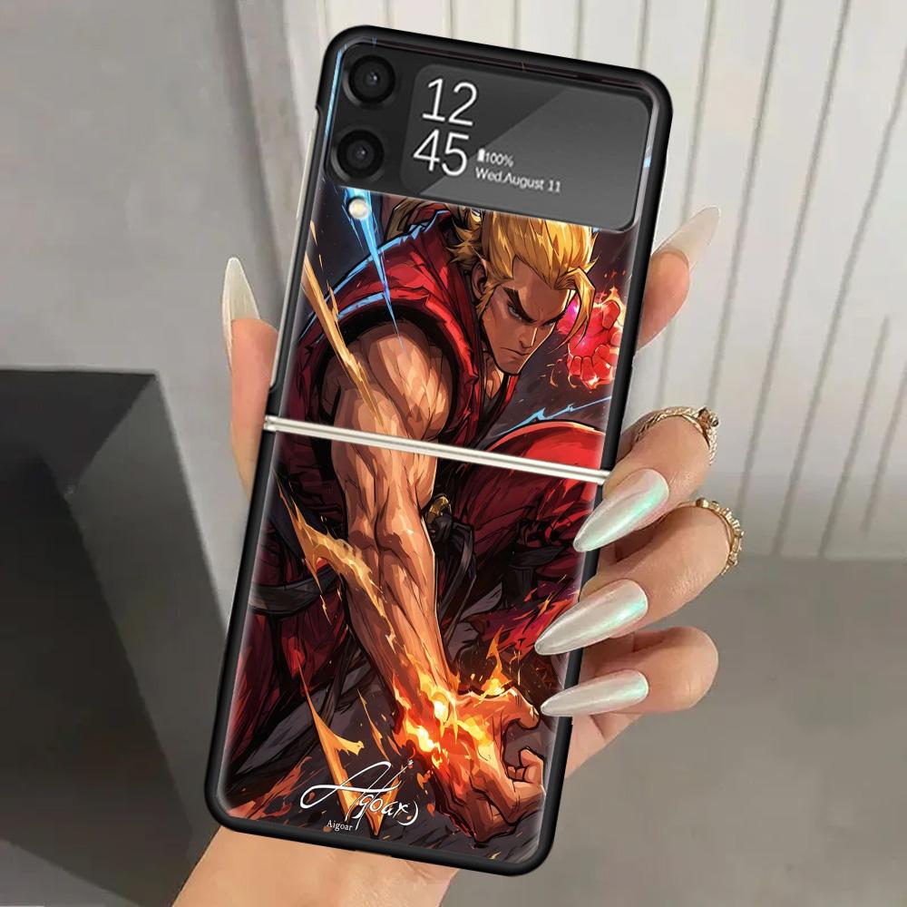 Game S-Street F-FighterS Hard PC Phone Case For Samsung Galaxy Z Flip 7 6 5 4 3 Black ZFlip7 ZFlip6 Flip5 Flip4 Flip3 5G Print C