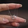 Серебряное ожерелье S925 с двойным кольцом и бриллиантами - Геометрический дизайн: квадрат и круг, Стиль: крутой, Цепочка на ключицу для женщин.